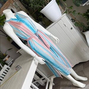 Suzy Shier Striped Sleeveless Midi Dress in Aqua, vintage vibes NWOT S 70s vibes